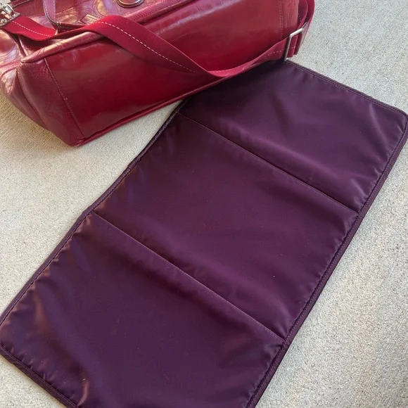 COACH Signature Embossed Patent Red Leather Laptop Diaper Tote Bag XL - Picture 12 of 14